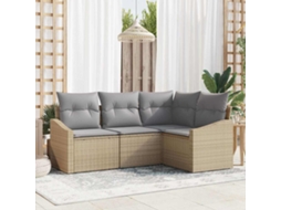 Vidaxl Conjunto De Sofá De Jardim 4 Unid. Bege E Cinza Claro Vime Pe