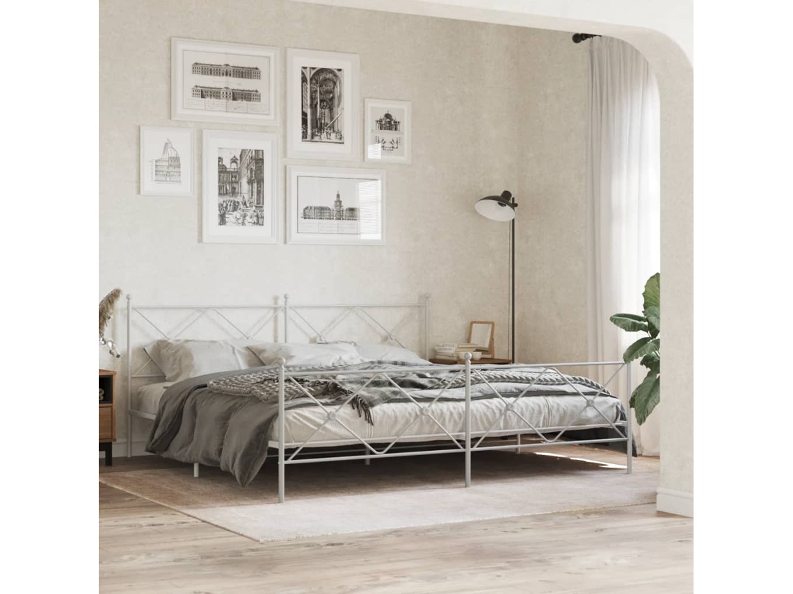 Estrutura De Cama Com Cabeceira E Pés 200x200 Cm Metal Branco