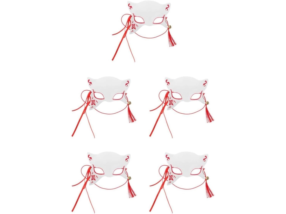 Conjunto De 5 Máscaras De Raposa De Plástico Branco Para Festas.