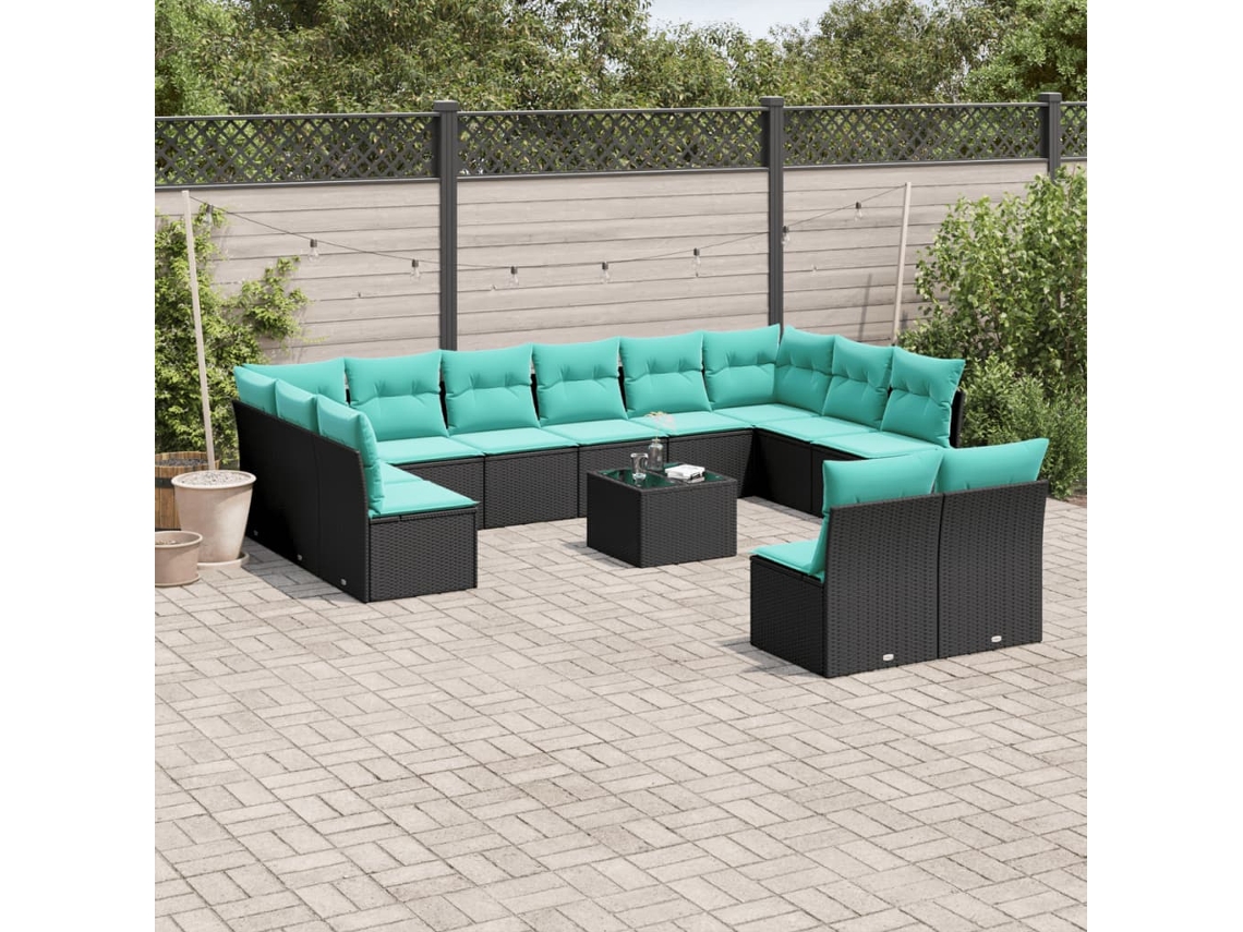Vidaxl Conjunto De Sofá De Jardim Com 13 Peças E Almofadas Em Rattan Sintético Preto