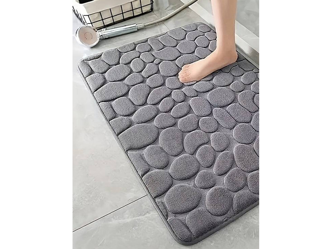 Tapete De Banheiro Com Estampa De Pedra (cinza Escuro) (1 Peça), De Rápida Absorção, Antiderrapante E Lavável.