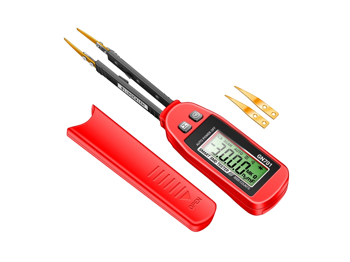 Testador de Capacitores SMD Digital YURU com Pinças LCD 3000 Contagens de Resistência e Diodo Automático