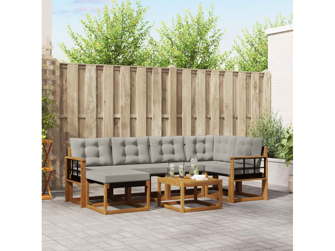Vidaxl Conjunto De Sofás Para Exterior 7 Unid. Cinza Natural E Claro