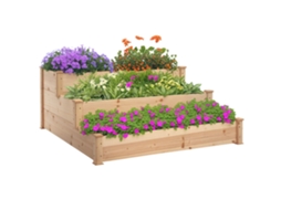 Canteiro Elevado De Madeira Natural Com Três Níveis. Jardineira Para Exterior. 120x120x56cm.