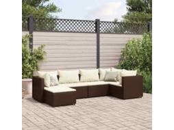 Vidaxl 6 Pcs Conj. Lounge Jardim C/ Almofadões 6 Pcs Vime Pe Castanho