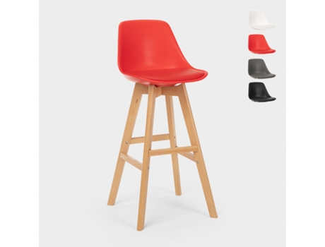 Banquinho alto com almofada de design escandinavo para bar e cozinha Willis Wood
