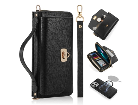 Capa Para Iphone 13 Pro Max Pola Pele Sintética Preto