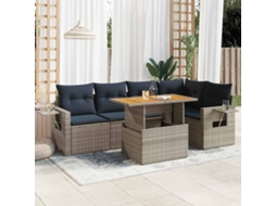 Vidaxl 6 Pcs Conjunto Sofás De Jardim Com Almofadões Vime Cinzento