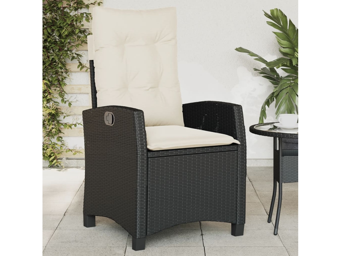 Cadeira De Jardim Reclinável C/ Almofadões Vime Pe Preto Dkd Home Decor