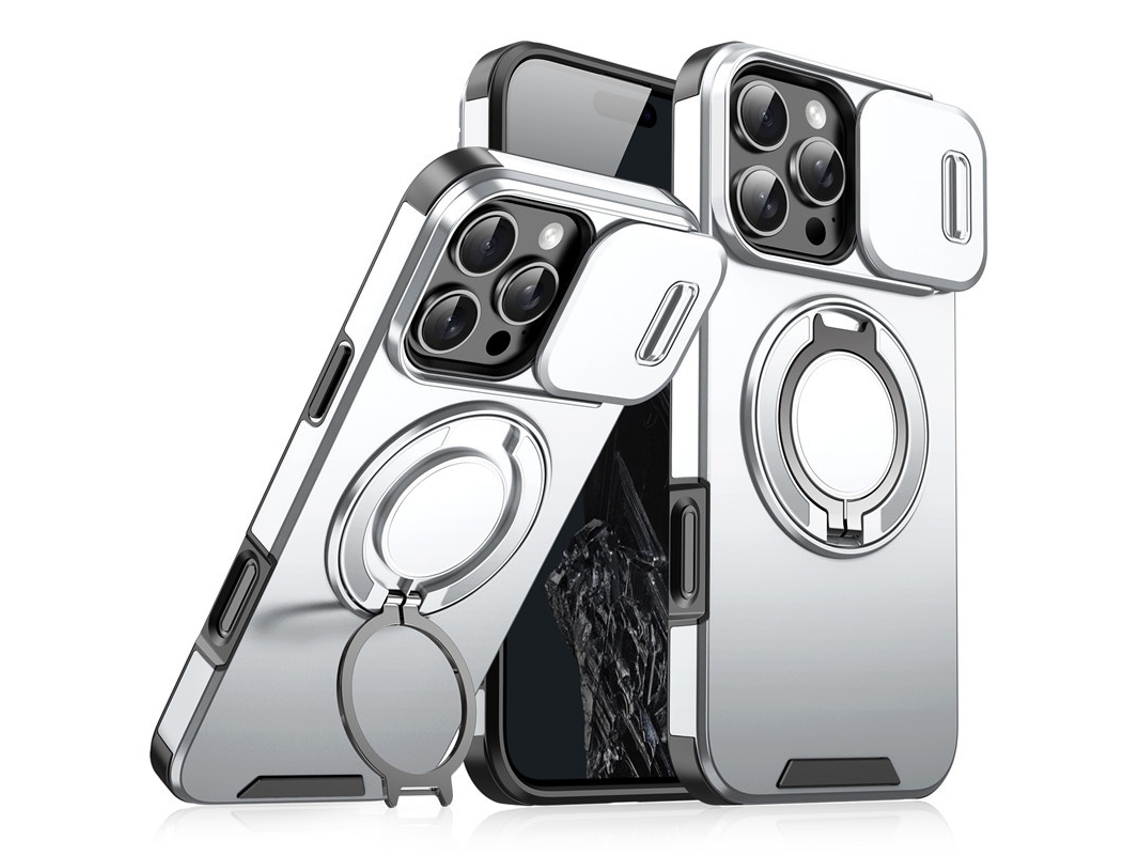 Adequado Para Iphone 15 Capa De Telemóvel, Com Suporte Rotativo E Tampa Da Câmera Prateado