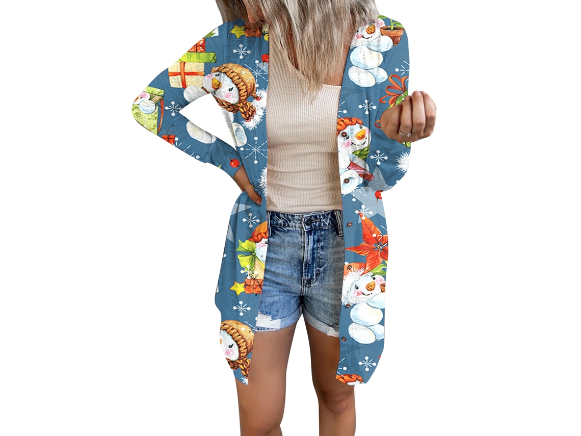 Camisa De Natal Laxiscreed Com Estampa Casual, Manga Longa E Fecho Aberto Para Mulheres Tamanho 3xl