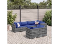 Vidaxl 7 Pcs Conjunto Lounge De Jardim C/ Almofadões Vime Pe Cinzento