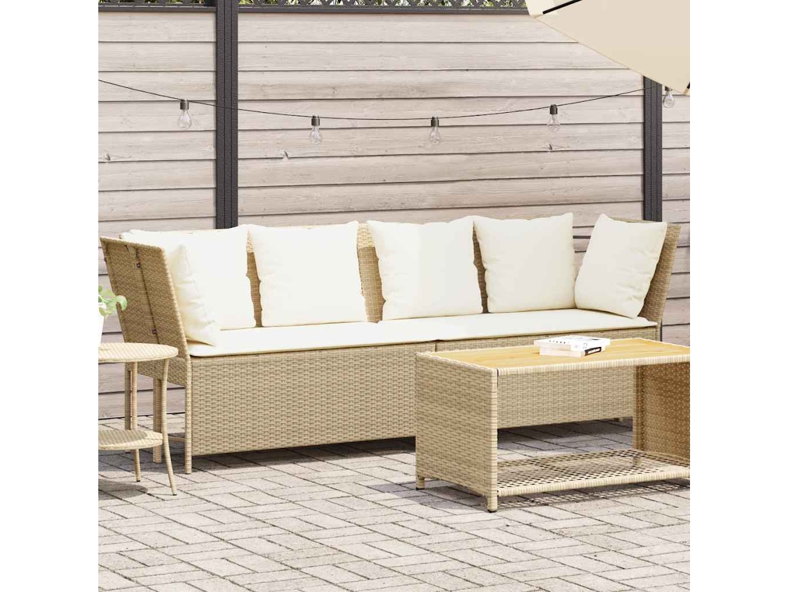 Vidaxl Sofá De Jardim Com Almofadões Vime Pe Bege