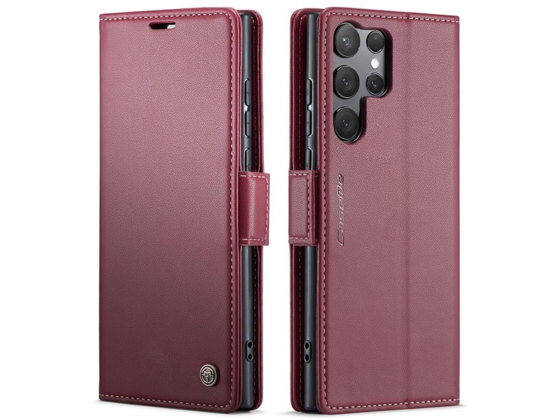 Capa Para Samsung Galaxy S25 Ultra 5g De Couro Com Textura De Lichia E Fecho Borboleta Proteção E Rfid Antirroubo Vermelha