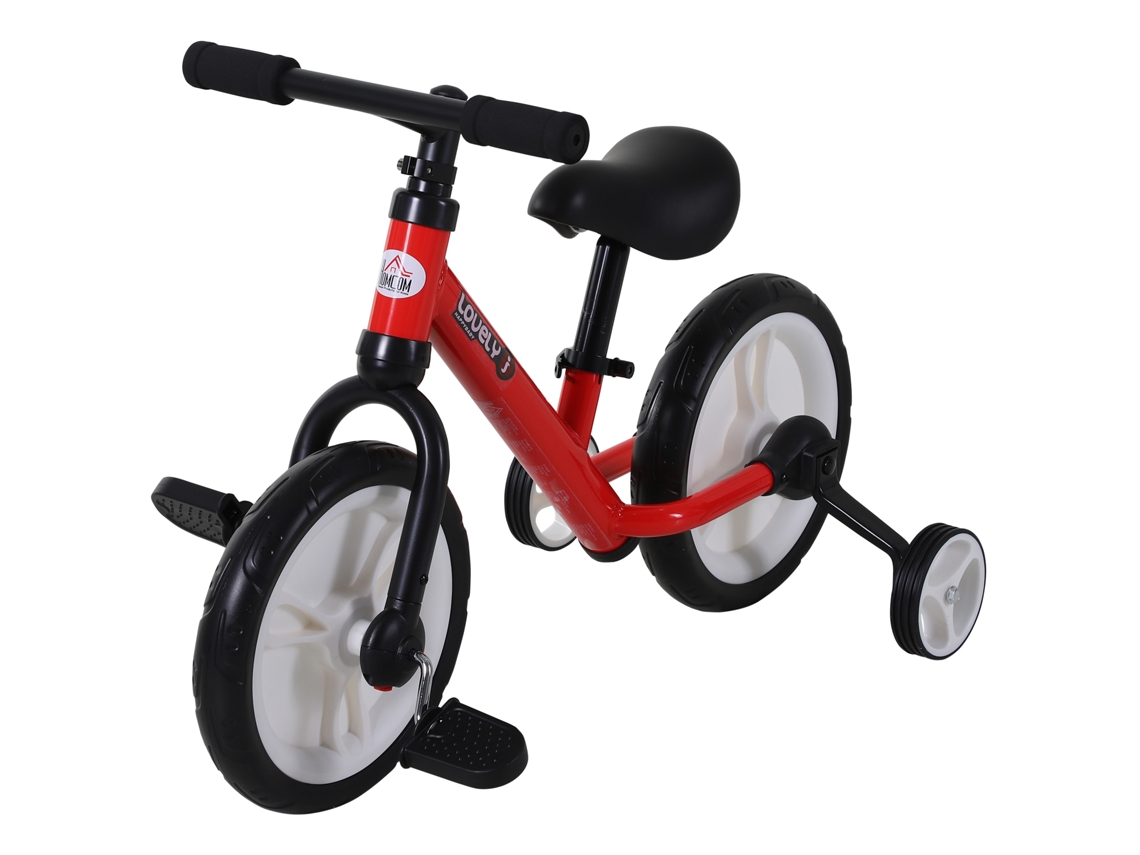 Bicicleta infantil 2 em 1, equilíbrio, rodas e pedais removíveis, 12”, assento ajustável, vermelho | S/MARCA