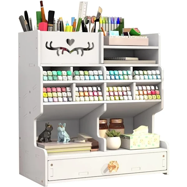 Organizador de Mesa com Gaveta Branca, Grande Capacidade, Suporte para Materiais de Escritório(branco D) BRILVIBERA (é Isso Aí!)