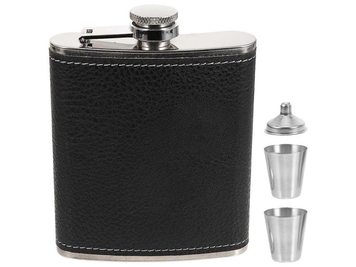 1 Cantil Portátil de Aço Inoxidável de 200ml à Prova de Vazamentos com Funil para Bebidas Alcoólicas e Atividades ao Ar Livre, 12,5x9,5 cm, Preto