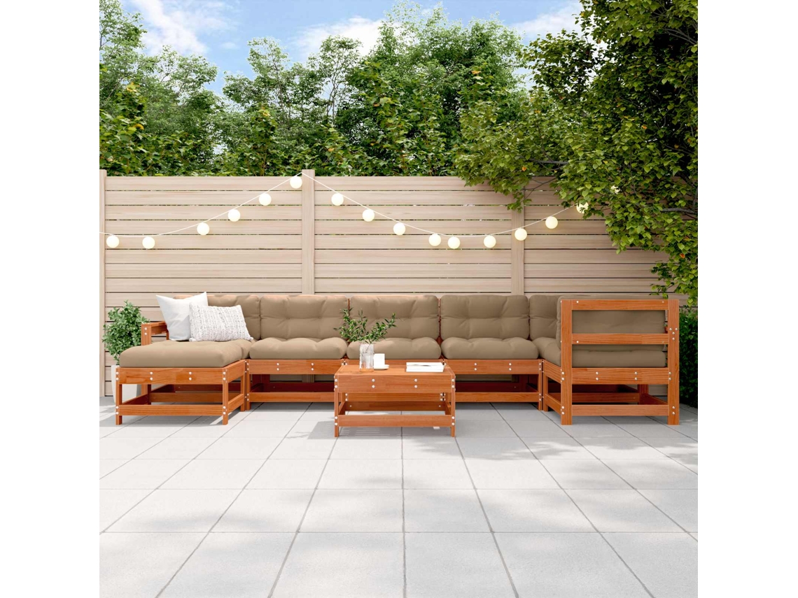 Vidaxl Conjunto De Lounge De Jardim 8 Unid. Castanho Encerado
