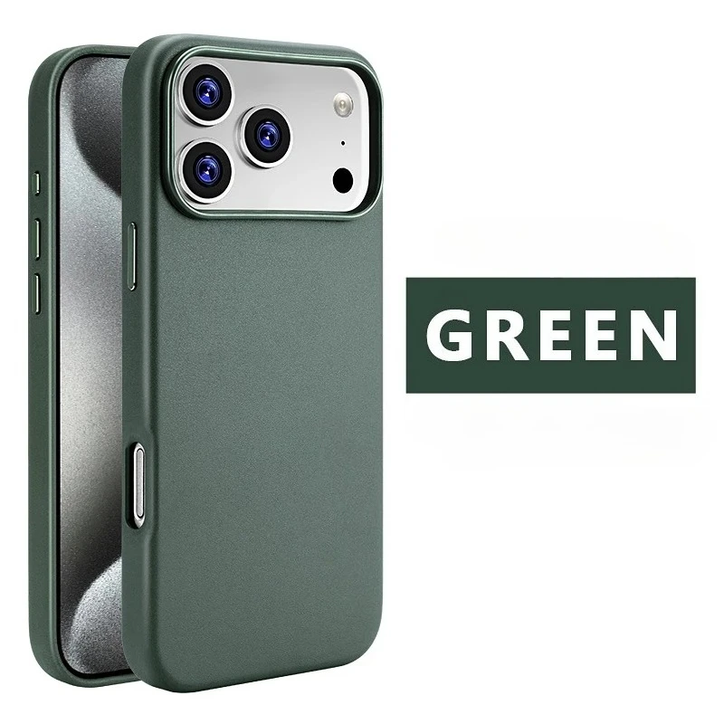 (verde, Iphone 14 Pro Max) Capa De Celular Premium Em Couro Genuíno Com Forte Adsorção Magnética Para Carregamento Sem Fio.