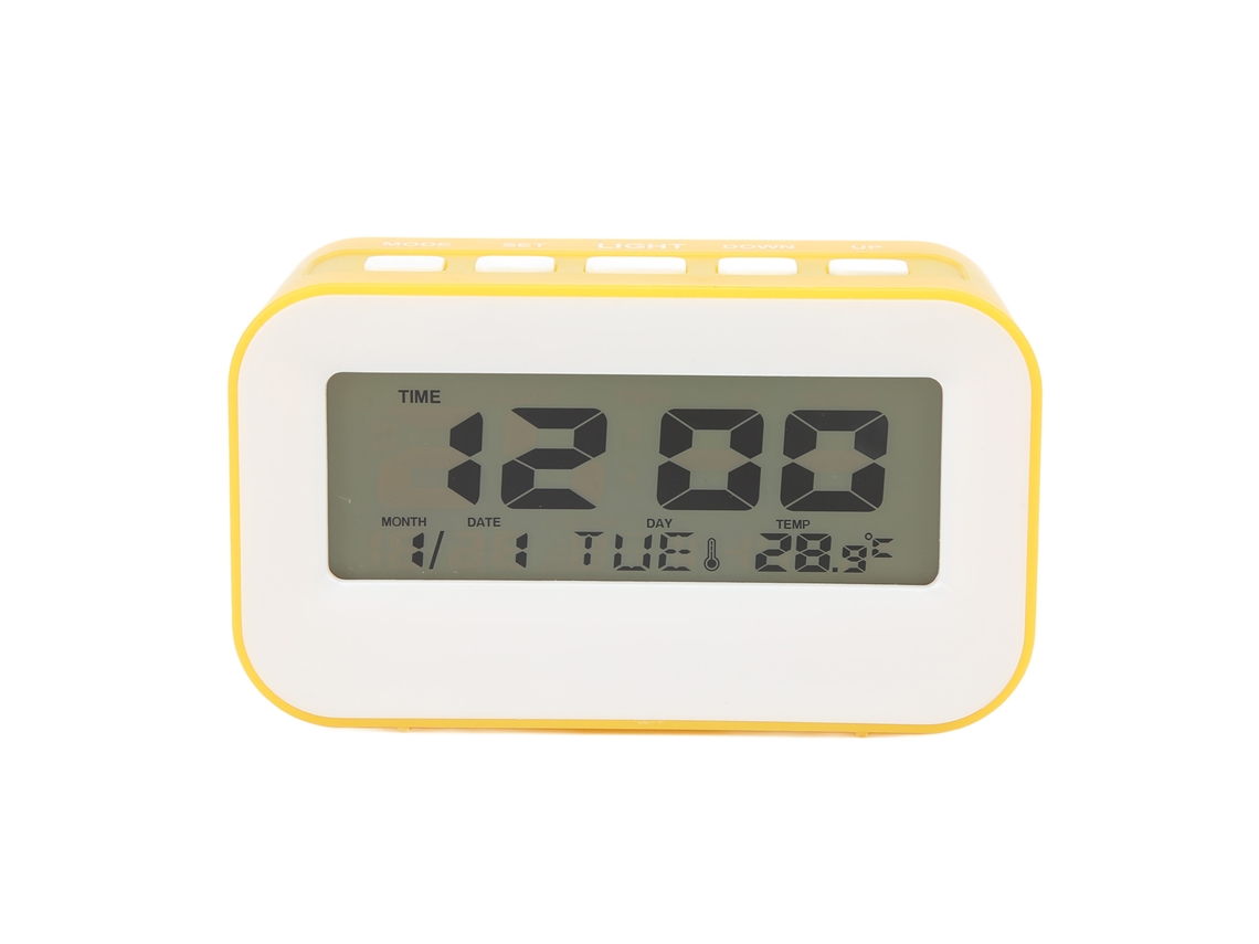 Reloj Despertador Lcd para Niños Con Luz de Fondo, Alarmas Musicales Y Temporizador, Amarillo