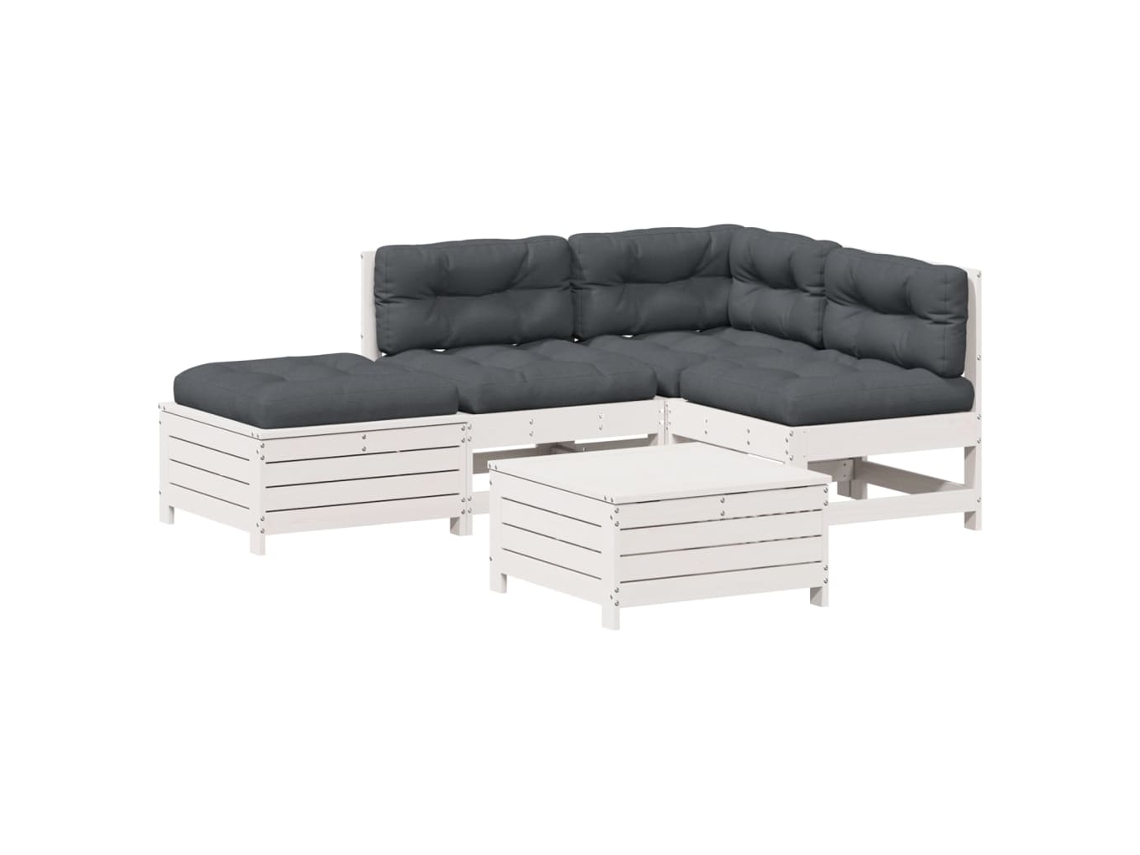 Conjunto 5 Lounge de Jardim com Almofadões Pinho VIDAXL Maciço Branco