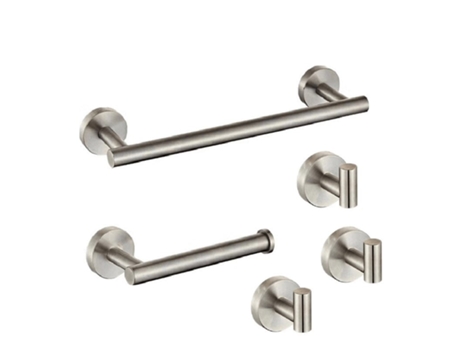 Conjunto Charles 40 Acero Cepillado Toallero Portarrollos 3 Perchas Valaz