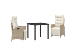 Conjunto 3 De Jantar De Jardim Vidaxl Bege Rattan Poli