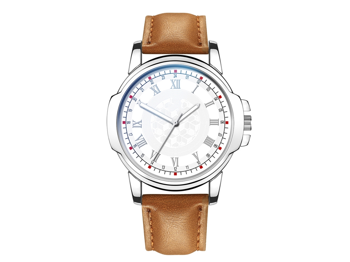 Relógio de quartzo moderno com pulseira de couro, relógio de negócios masculino (mostrador marrom claro e branco)