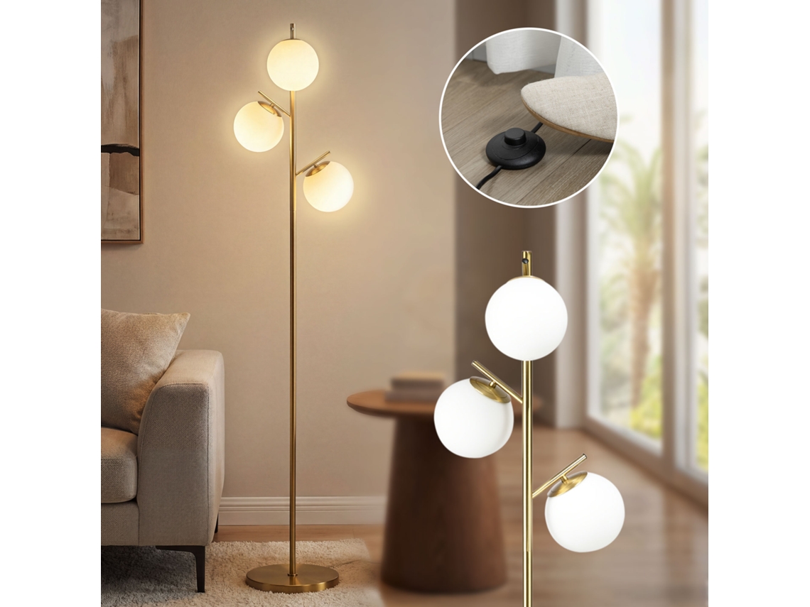 Luminária de Pé Retrô,luminária de Chão com 3 Abajures,vidro e Dourado,design Clássico BTFORUS