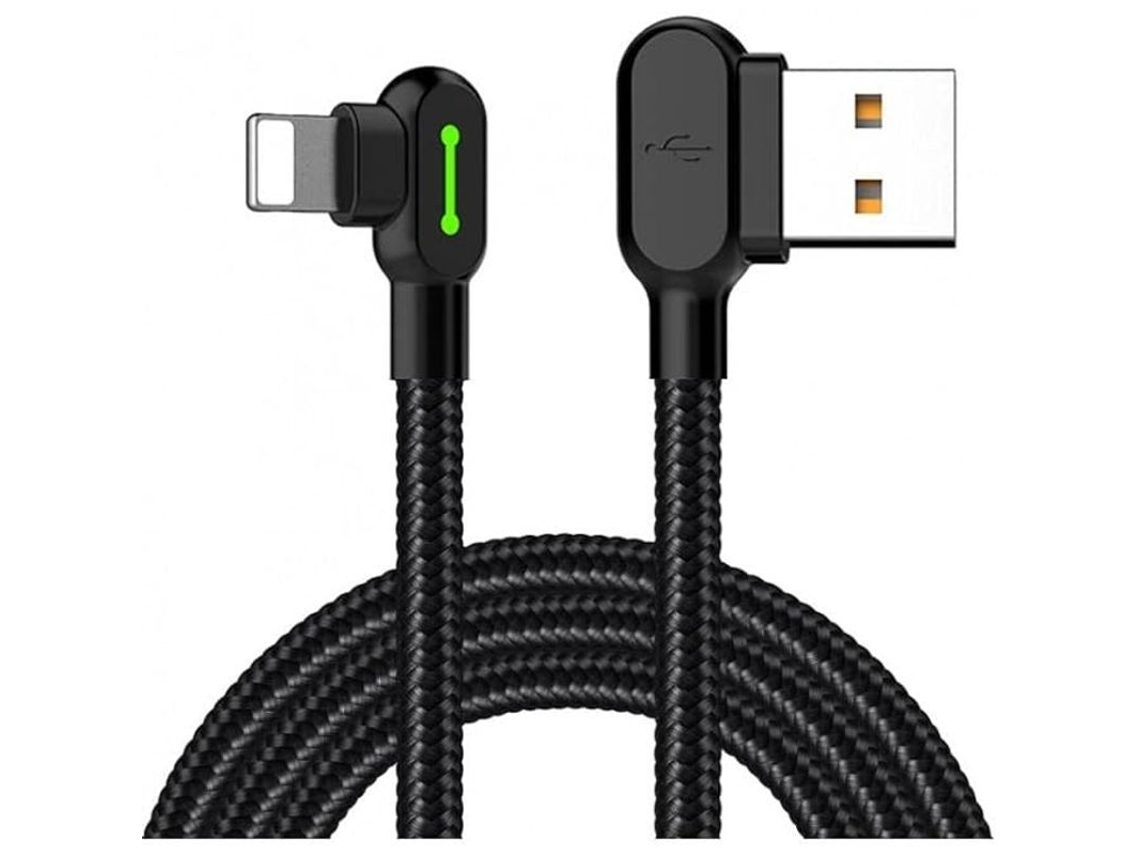 Cabo Usb em Ângulo com Luz Led Nylon Tresseado Iphone