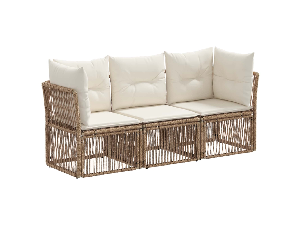Vidaxl Conjunto De Sofá De Jardim 3 Unid. Bege Vime Pe