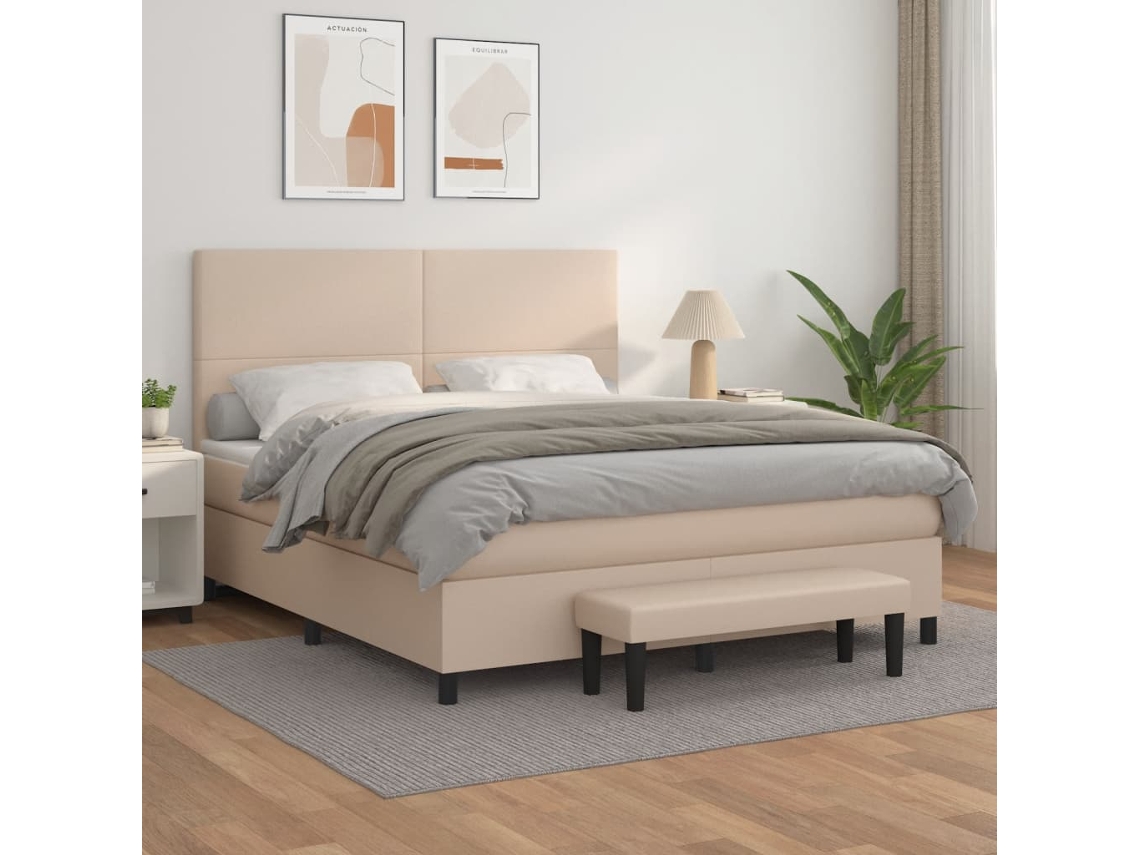 Vidaxl Cama Com Molas/colchão 180x200 Cm Couro Artificial Cappuccino