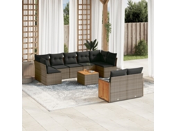 Vidaxl 10 Pcs Conjunto Sofás De Jardim C/ Almofadões Vime Pe Cinzento