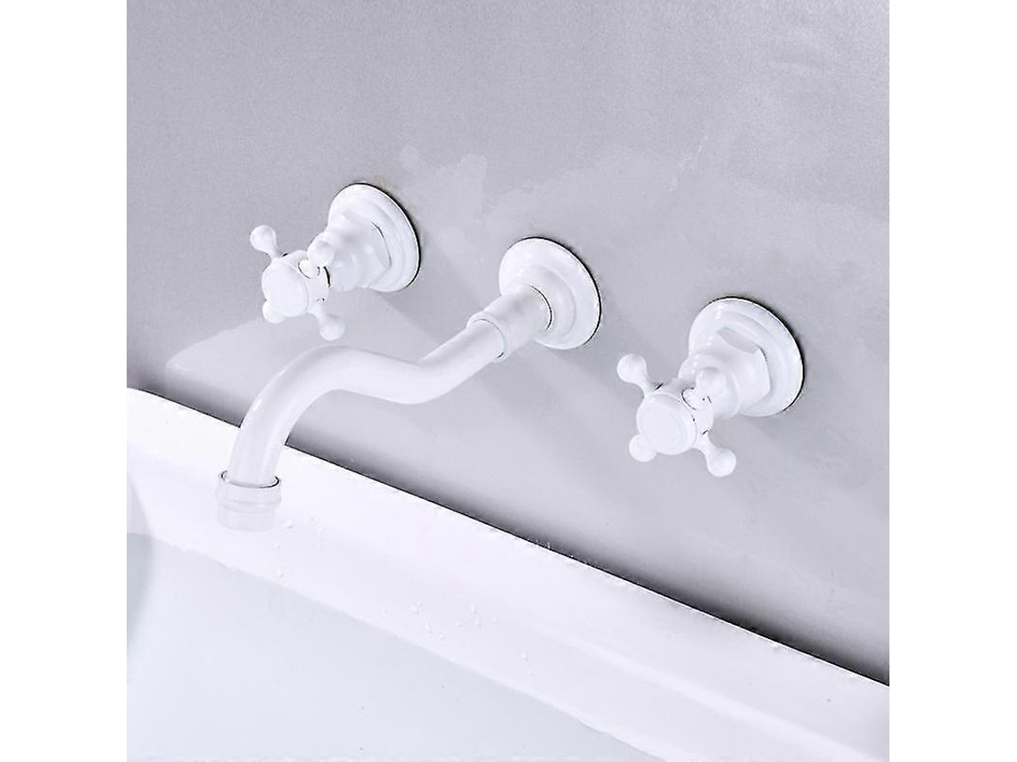 Torneira De Parede Para Lavatório Em Latão Antigo Com 3 Furos E 2 Registros Em Cruz. Misturador Para Lavatório Em Latão Com Bica M Aquaforge