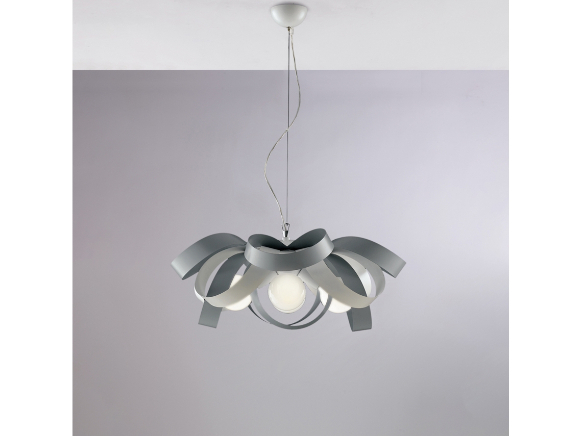 Primula Suspensão Em Ferro Lacado Branco E Cinza Com Cabo De Aço Regulável 4 Luzes 138 Ø66 Bl145 4 Bg Belight