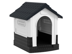 Mini Canil De Plástico Para Exterior Com 3 Janelas, Base Elevada, Telhado Inclinado, 64,5 X 57 X 66 Cm, Cinza Escuro.