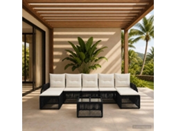 Vidaxl Conjunto De Sofá De Jardim 8 Unid. Preto E Branco Creme Vime Pe