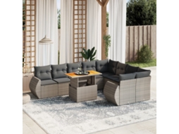 Vidaxl 10 Pcs Conjunto Sofás De Jardim C/ Almofadões Vime Pe Cinzento