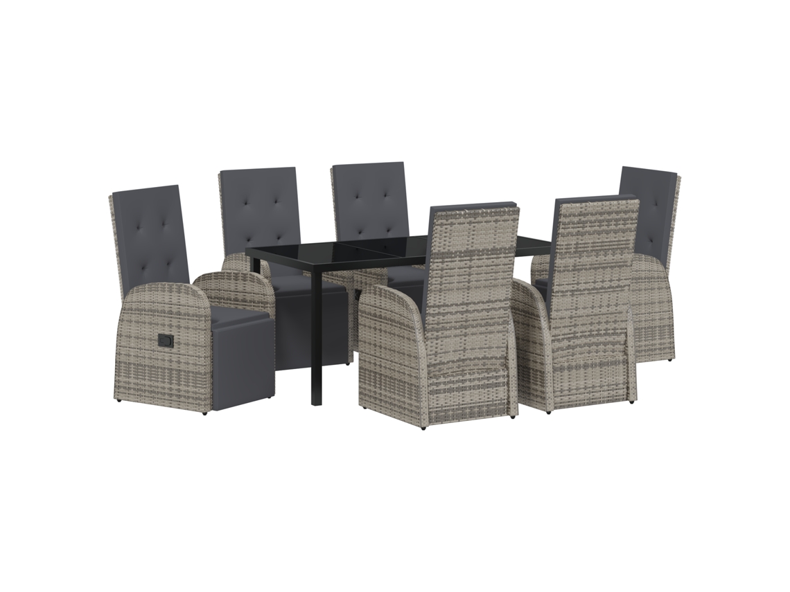 Conjunto 7 De Jantar De Jardim Com Almofadas Vidaxl Cinza Rattan Poliéster