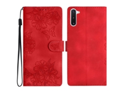 Capa Para Celular Samsung Galaxy Note10 Em Pu Com Textura Em Relevo De Borboleta E Flor De Cerejeira.