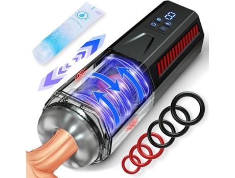 Copo Masturbador Masculino Com 7 Modos De Vibração E 7 Modos De Empurrão, Cona De Bolso E 6 Anéis Penianos Em Silicone Para Estimulação