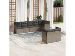 Vidaxl 8 Pcs Conjunto Sofás De Jardim C/ Almofadões Vime Pe Cinzento