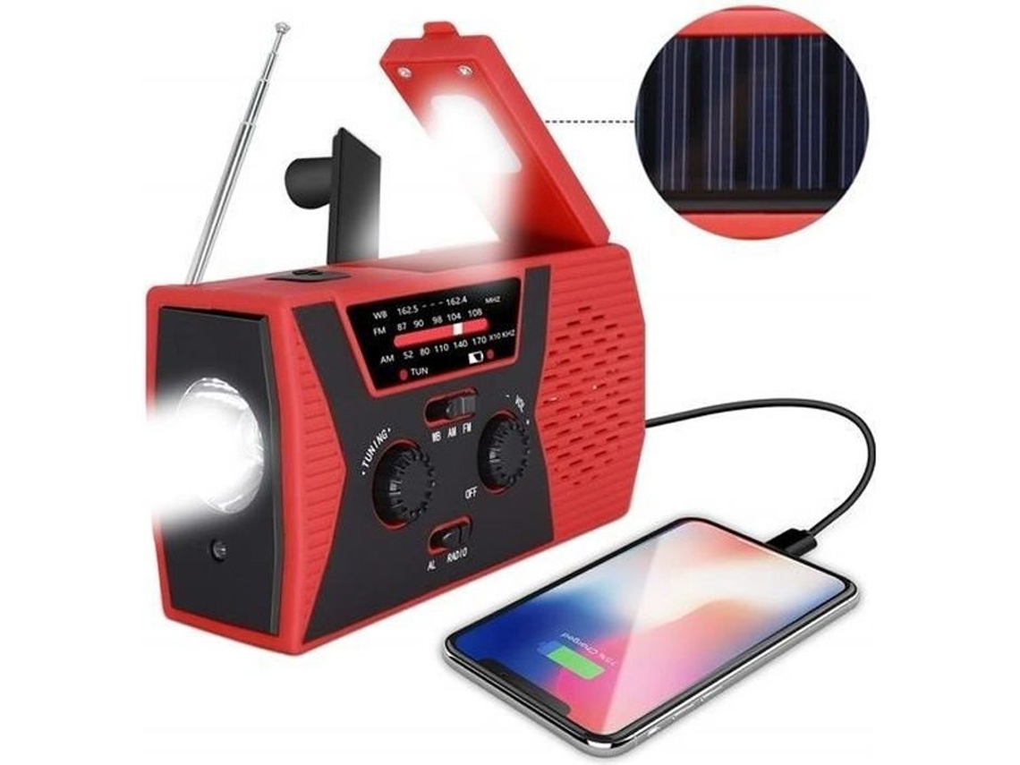 Rádio Meteorológico AQUAFORGE com Manivela, Bateria de Reserva 2000mAh, Laranja