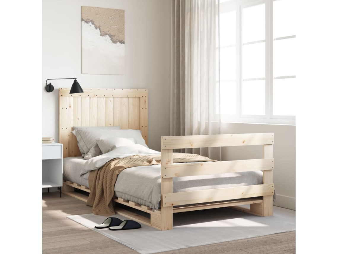 Vidaxl Estrutura De Cama Com Cabeceira 100x200cm Pinho Maciço
