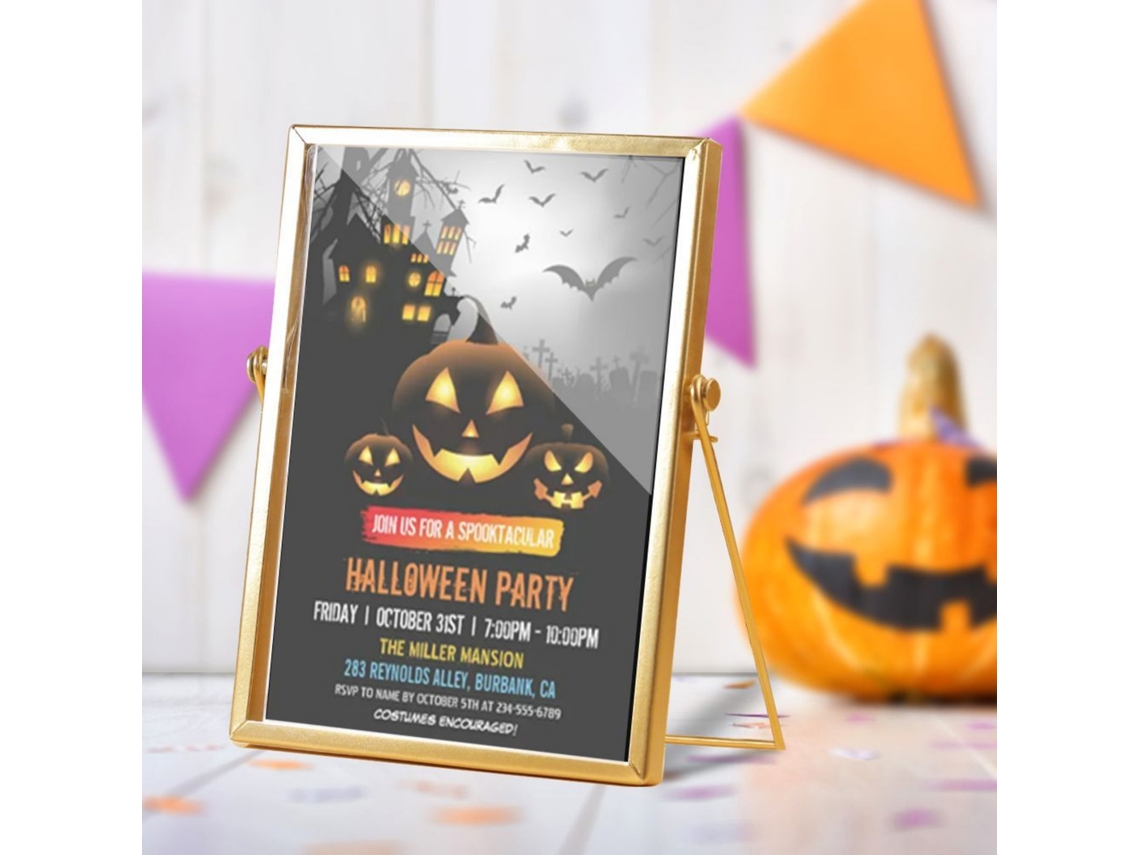 Laxiscreed Decoração De Halloween Em Acrílico Com Borda Dourada, 14,5x19,5cm Para Festas
