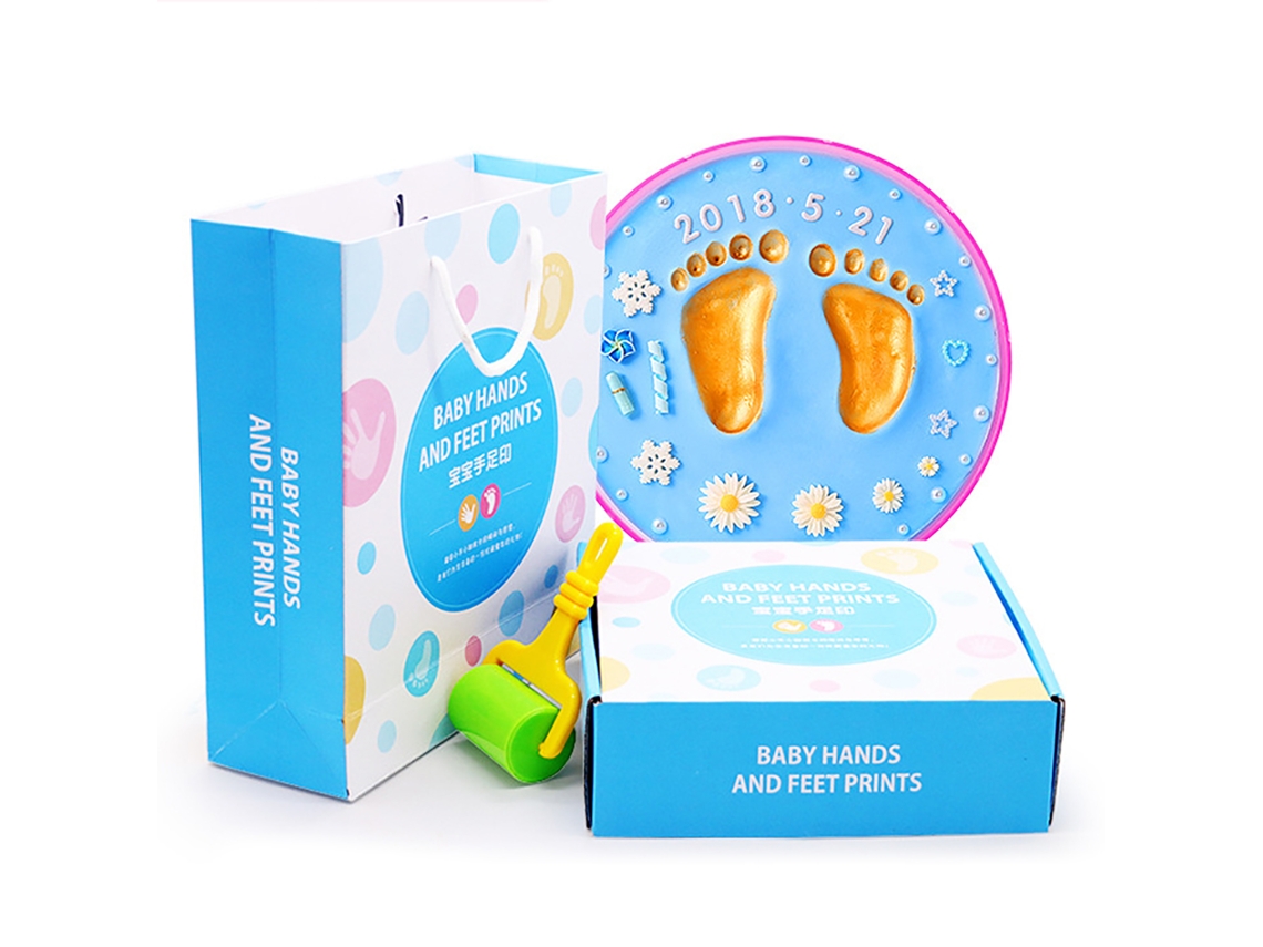 Kit Impressões Mão Pé Bebê Argila Presente Aniversário Rosa Decoração