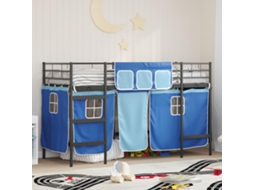 Vidaxl Estrutura de Cama Loft para Crianças com Cortinas Preto e Azul