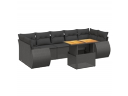 Conjunto de 8 Sofás de Jardim com Almofadões Vime Pe Preto MAISON EXCLUSIVE (8 pcs)