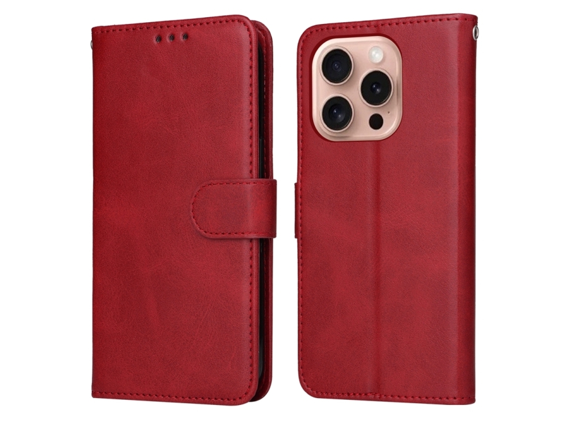 Capa Flip De Couro Para Iphone 16 Pro - Textura De Bezerro Clássica