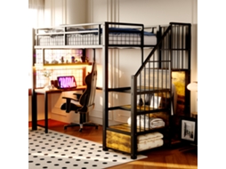 Cama De Metal 90x200cm Com Luz Estante Gabinete Escrivaninha Preta